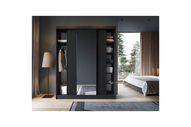 Prescco Garderob med Spegel 120x220 cm - Svart - Förvaring - Garderober & garderobssystem