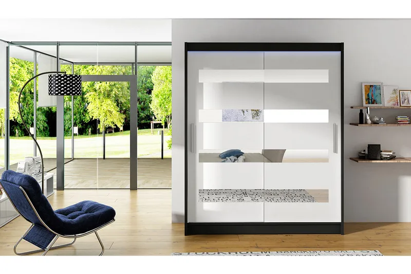 Presto Garderob 58x150 cm LED-belysning - Svart/Vit - Förvaring - Garderober & garderobssystem