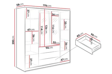 Retro Garderob m. Spegel 196x200 cm - Förvaring - Garderober & garderobssystem