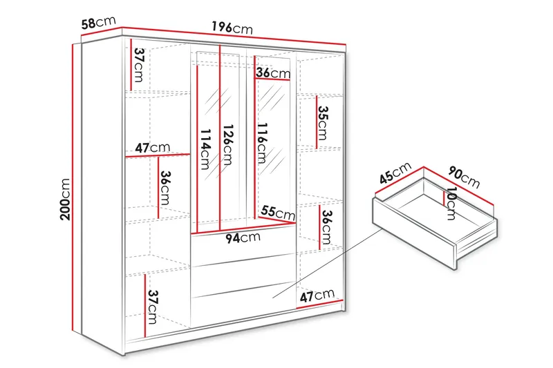 Retro Garderob m. Spegel 196x200 cm - Förvaring - Garderober & garderobssystem
