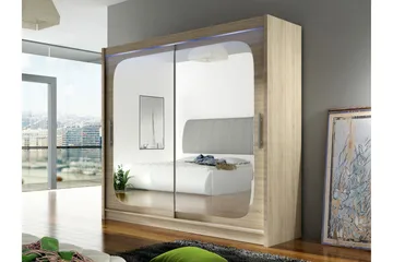 Rilievo Garderob m. Spegel 180x215 cm - Brun - Förvaring - Garderober & garderobssystem