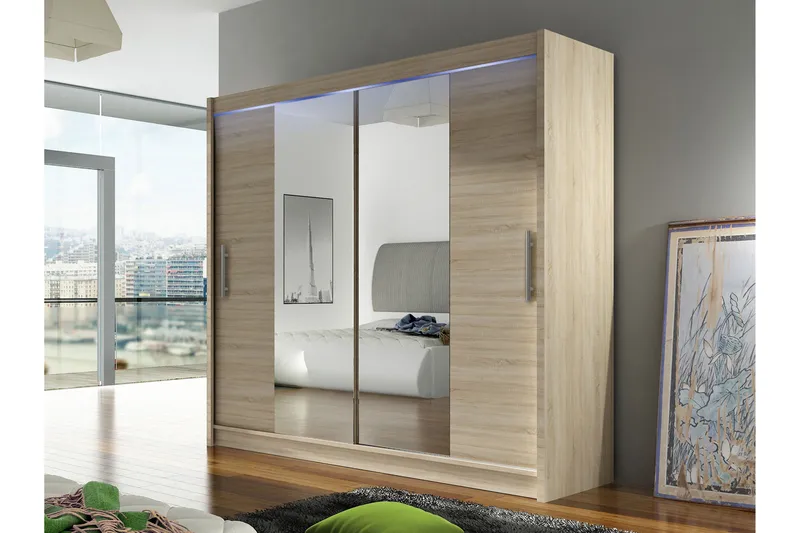 Rilievo Garderob m. Spegel 180x215 cm - Brun - Förvaring - Garderober & garderobssystem