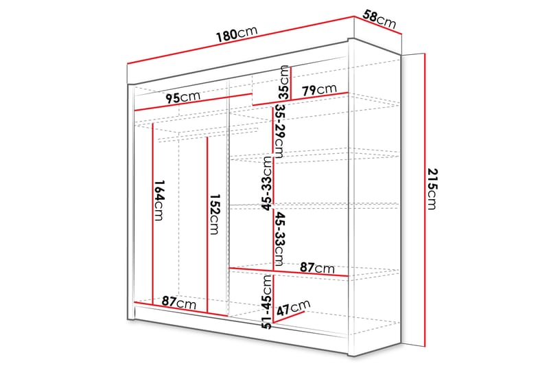 Rilievo Garderob m. Spegel 180x215 cm - Rosa - Förvaring - Garderober & garderobssystem