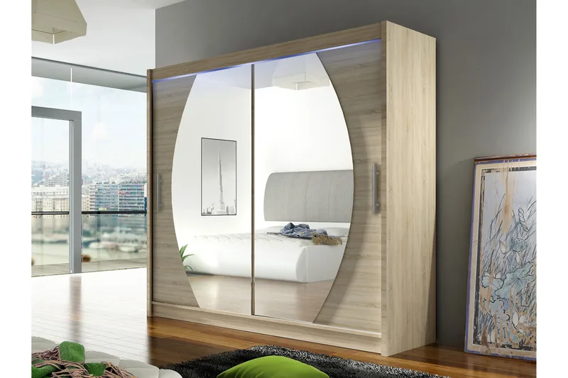 Rilievo Garderob m. Spegel 180x215 cm - Rosa - Förvaring - Garderober & garderobssystem