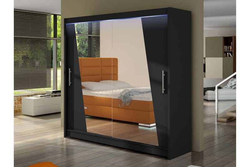 Rilievo Garderob m. Spegel 180x215 cm - Svart - Förvaring - Garderober & garderobssystem