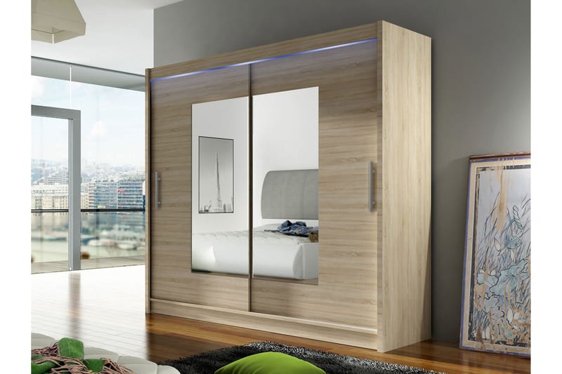 Rilievo Garderob m. Spegel 180x215 cm - Vit/Brun - Förvaring - Garderober & garderobssystem