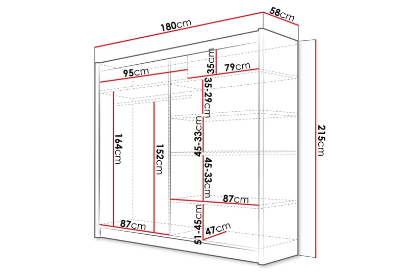 Rilievo Garderob m. Spegel 180x215 cm - Vit/Brun - Förvaring - Garderober & garderobssystem