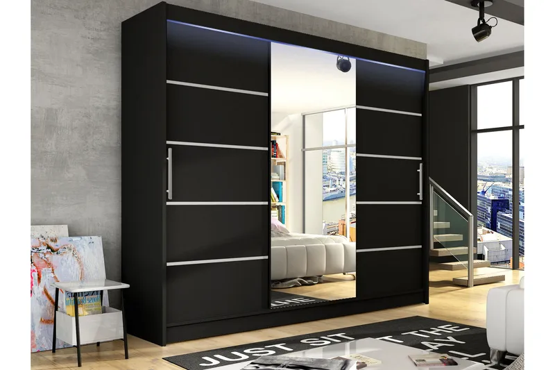 Sia Garderob med Spegel 250x215 cm - Svart - Förvaring - Garderober & garderobssystem