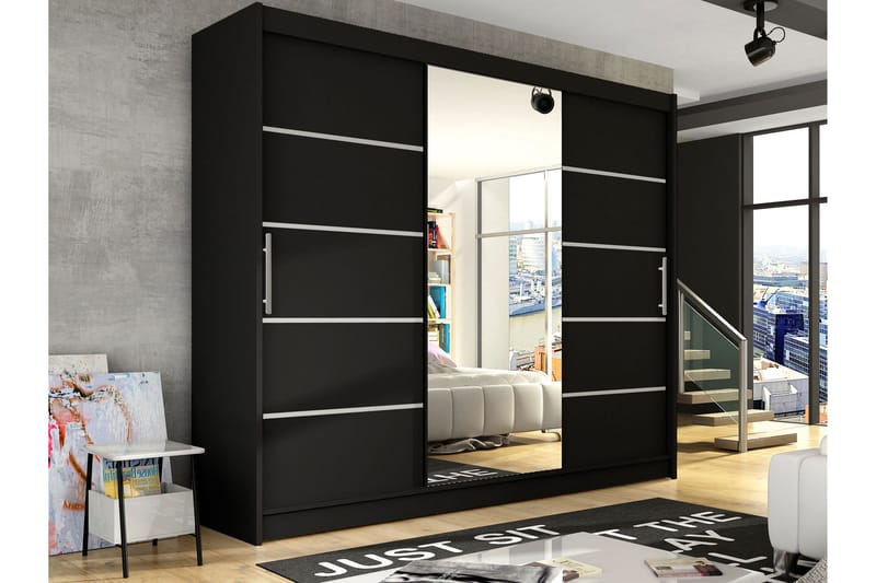 Sia Garderob med Spegel 250x215 cm - Svart - Förvaring - Garderober & garderobssystem