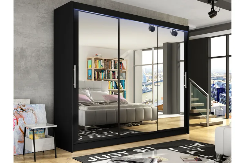 Sia Garderob med Spegel 250x215 cm - Svart - Förvaring - Garderober & garderobssystem