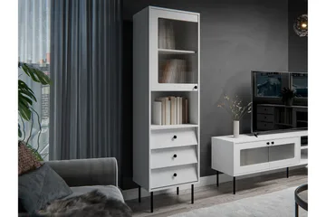 Akilesh Vitrinskåp 52x180 cm - Vit - Förvaring - Skåp - Vitrinskåp