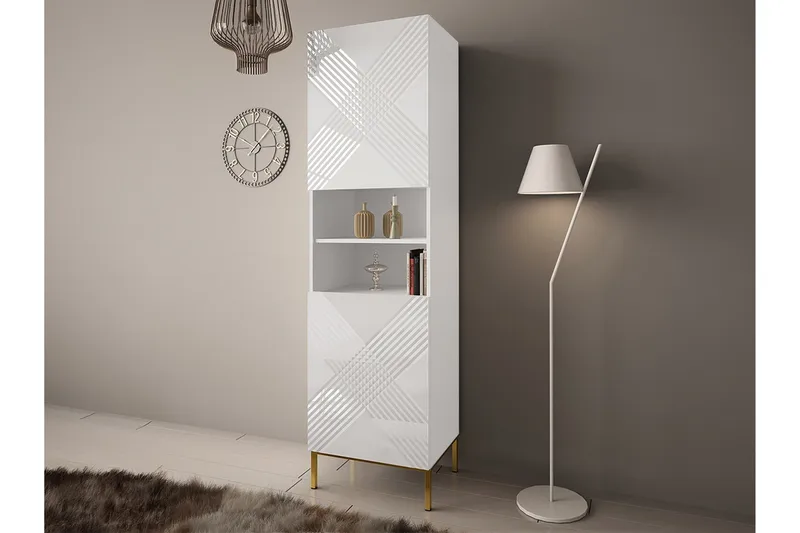 Alim Vitrinskåp 55x200 cm - Vit - Förvaring - Skåp - Vitrinskåp