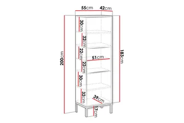 Alim Vitrinskåp 55x200 cm - Vit - Förvaring - Skåp - Vitrinskåp