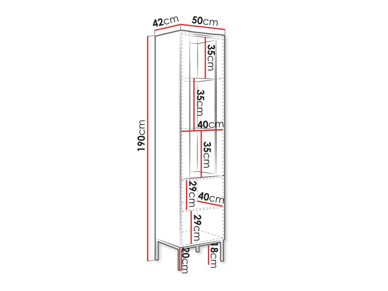 Amelus Vitrinskåp 50x190 cm - Beige - Förvaring - Skåp - Vitrinskåp