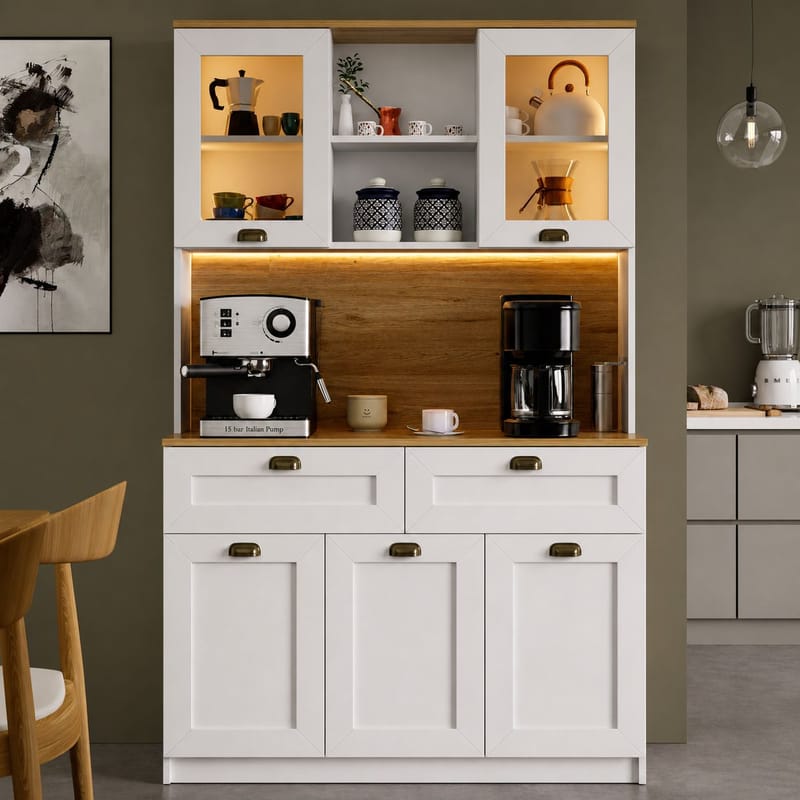 Asten Kaffestation 120x191,8x44 cm - Vit - Förvaring - Skåp - Vitrinskåp