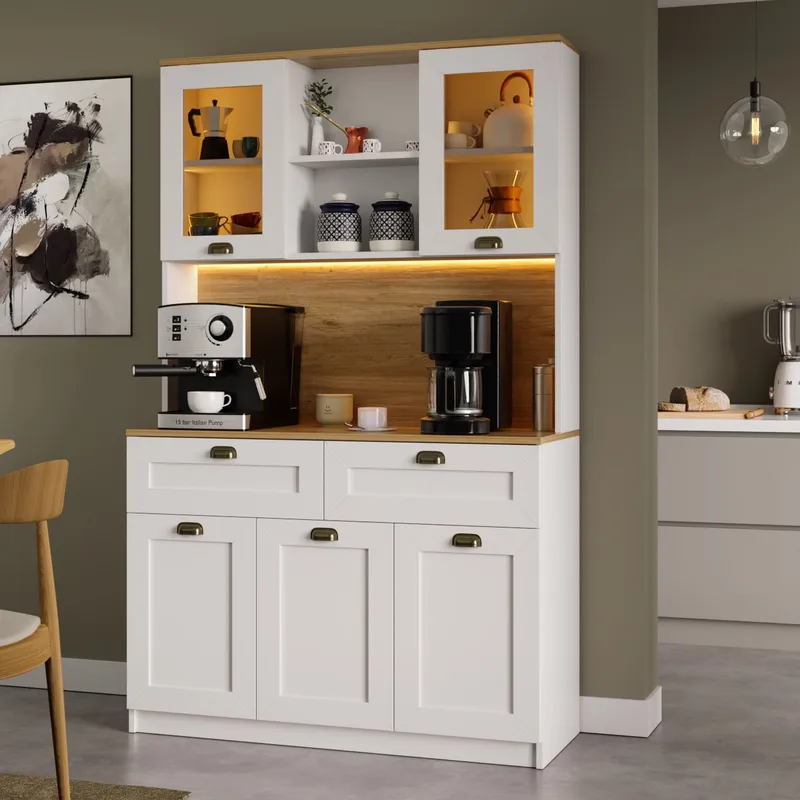 Asten Kaffestation 120x191,8x44 cm - Vit - Förvaring - Skåp - Vitrinskåp