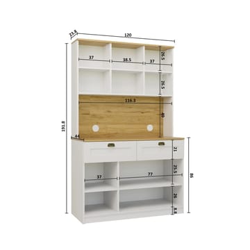 Asten Kaffestation 120x191,8x44 cm - Vit - Förvaring - Skåp - Vitrinskåp