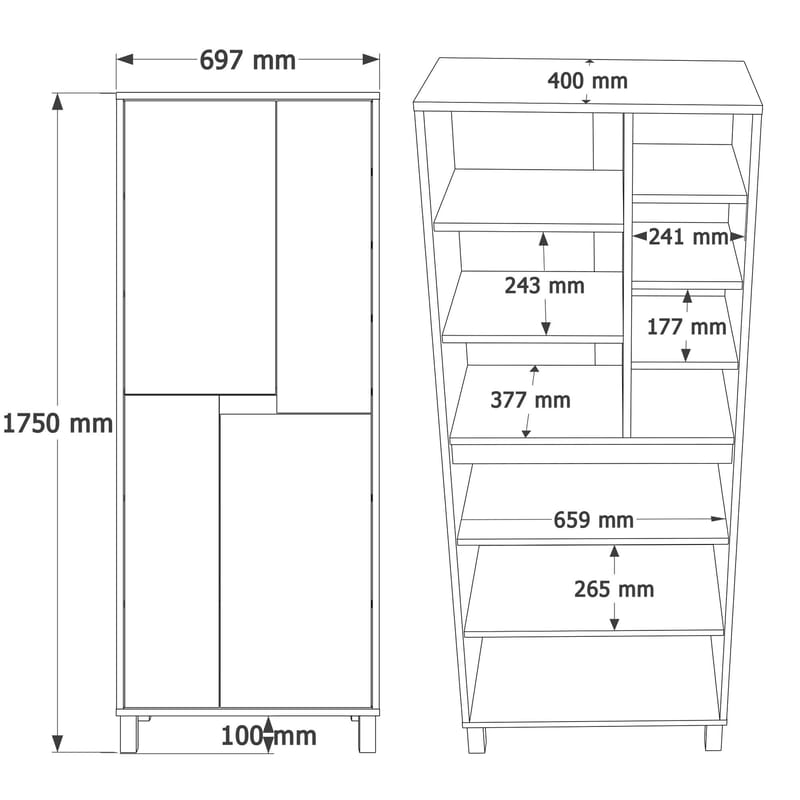 Avero Multifunktionsskåp 69,7x175x40 cm - Vit / Ek / Grå - Förvaring - Skåp - Förvaringsskåp