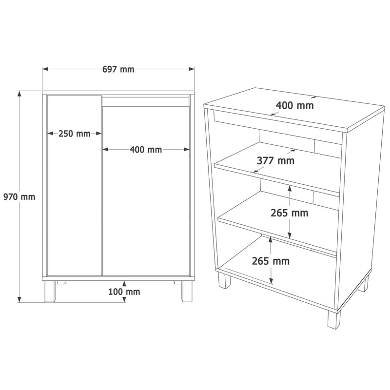 Avero Multifunktionsskåp 69,7x97x40 cm - Vit ek grå - Förvaring - Skåp - Förvaringsskåp