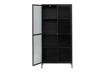 Azza Vitrinskåp 40 cm djup 90 cm bred 190 cm hög Mörk Metall - Svart - Förvaring - Skåp - Vitrinskåp