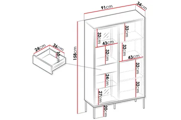 Basici Vitrinskåp 91x158 cm - Vit - Förvaring - Skåp - Vitrinskåp