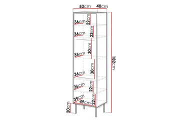 Belonger Smalt Vitrinskåp 40 cm djup 53 cm bred 182 cm hög Mörkt Trä Glas - Svart/Valnöt - Förvaring - Skåp - Vitrinskåp