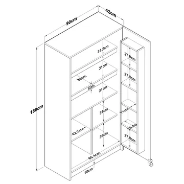 Bralen Multifunktionsskåp 90x180x42 cm - Vit - Förvaring - Skåp - Förvaringsskåp