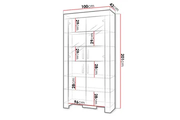 Cezar Vitrinskåp Vit LED Belysning 43 cm djup 100 cm bred 201 cm hög Ljust Trä Ek Glas - Beige/Grå - Förvaring - Skåp - Vitrinskåp