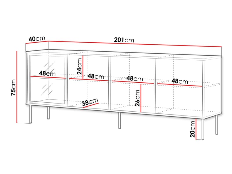 Claven Skänk 200 cm - brun - Förvaring - Skåp - Vitrinskåp