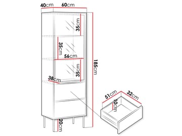 Claven Vitrinskåp 60x185 cm - beige - Förvaring - Skåp - Vitrinskåp