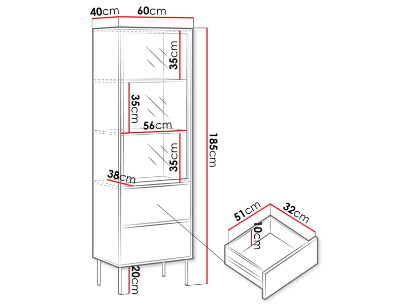 Claven Vitrinskåp 60x185 cm - brun - Förvaring - Skåp - Vitrinskåp