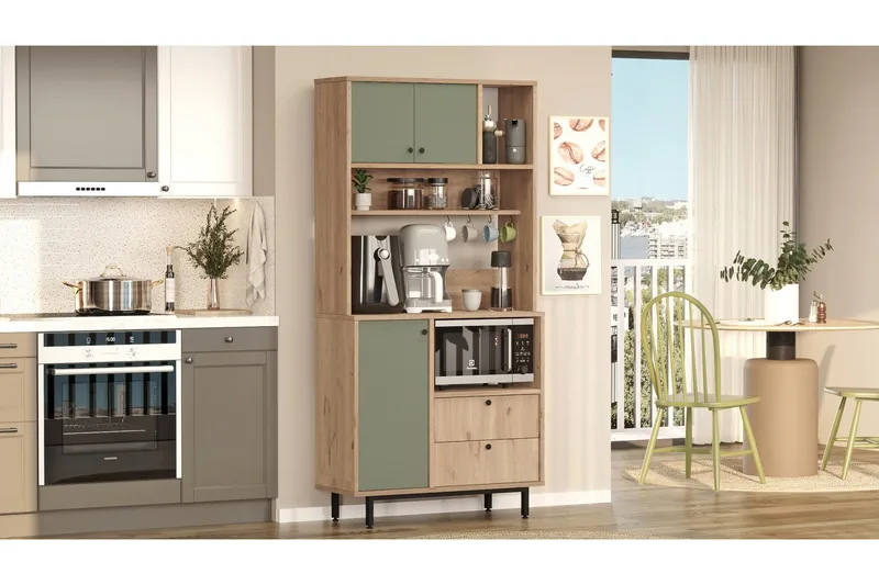 Donae Highboard - Ek/Grön - Förvaring - Skåp - Förvaringsskåp