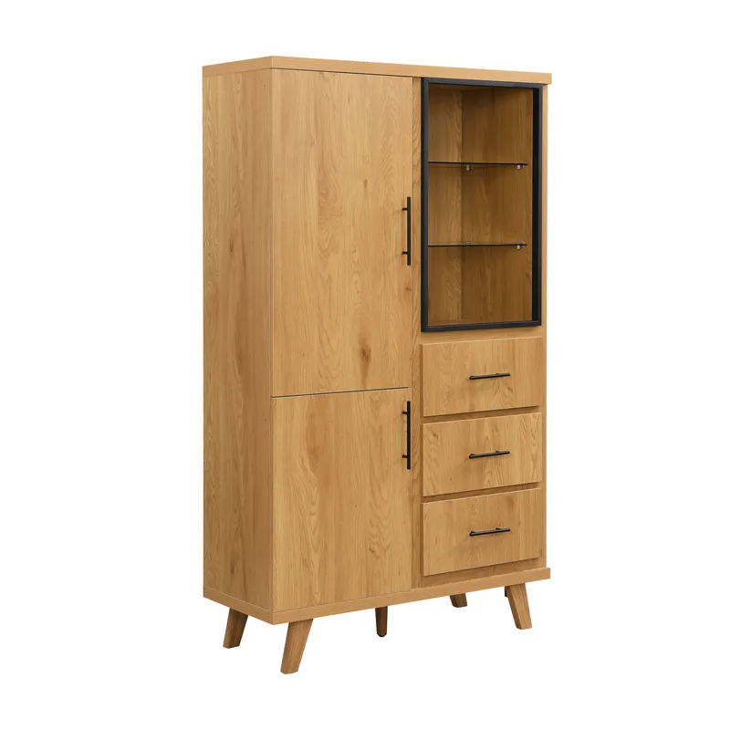 Elvik Högskåp 188 cm i MDF med dörrar och lådor, ekdekor