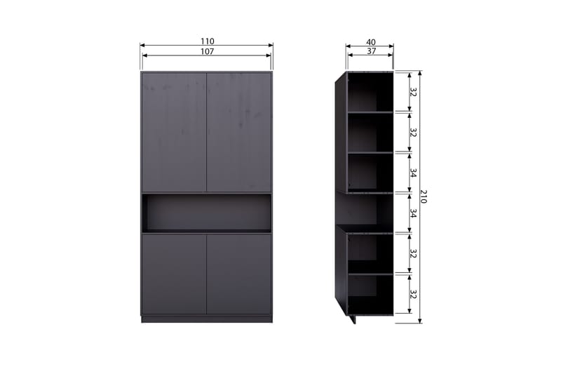Arteksio Highboard 110 cm - Svart - Förvaring - Skåp - Förvaringsskåp