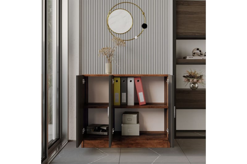 Barrock Highboard 38x89 cm - Teak/Antracit - Förvaring - Skåp - Förvaringsskåp