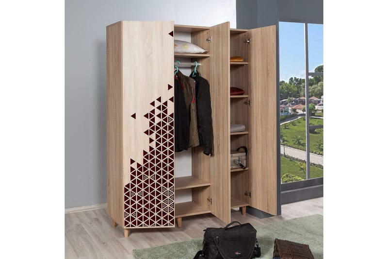 Brokind Garderob 135 cm - Brun/Röd - Förvaring - Skåp - Förvaringsskåp