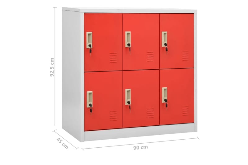 Förvaringsskåp 5 st ljusgrå och röd 90x45x92,5 cm stål - Grå - Förvaringsskåp - Klädskåp & omklädningsskåp
