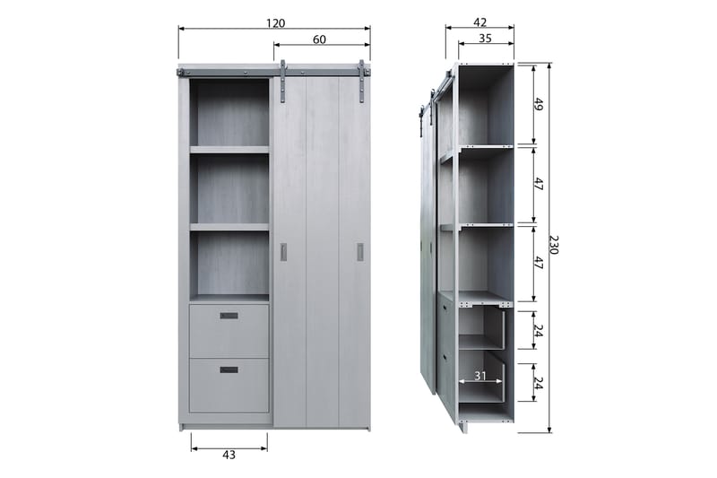 Förvaringsskåp Celiette 122 cm - Betonggrå - Förvaringsskåp