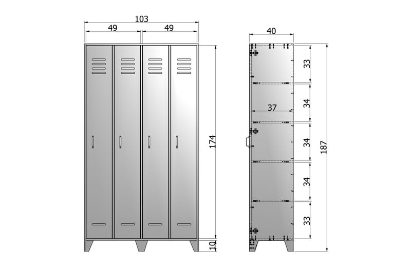 Förvaringsskåp Irnerius 103x187x40 cm - Stålgrå Tall - Förvaringsskåp