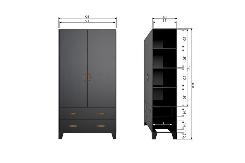 Förvaringsskåp Shirrell 98x190 cm - Svart - Förvaring - Skåp - Förvaringsskåp