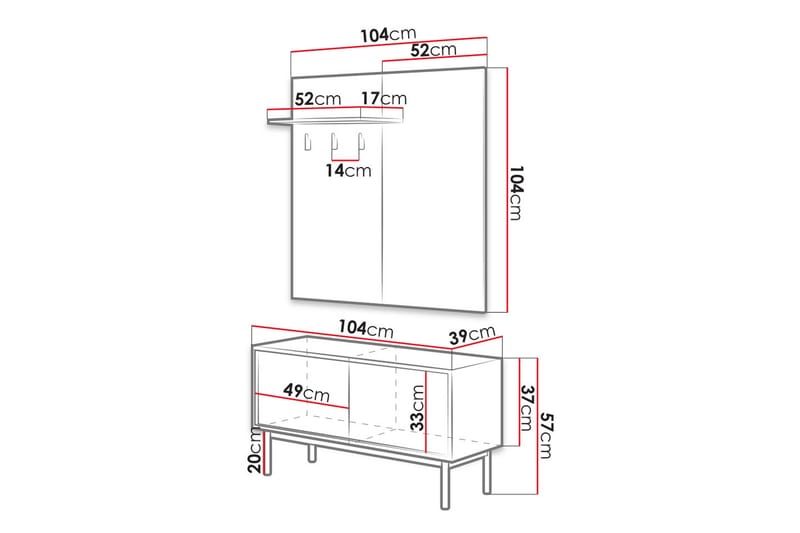 Garderob Dively 39x104 cm - Beige/Grå - Förvaring - Skåp - Förvaringsskåp