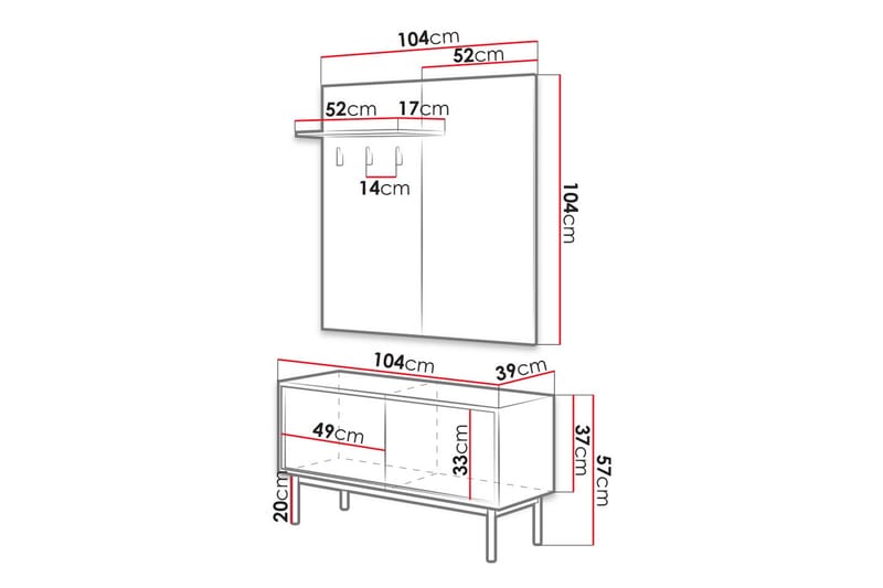 Garderob Dively 39x104 cm - Beige/Grå - Förvaringsskåp