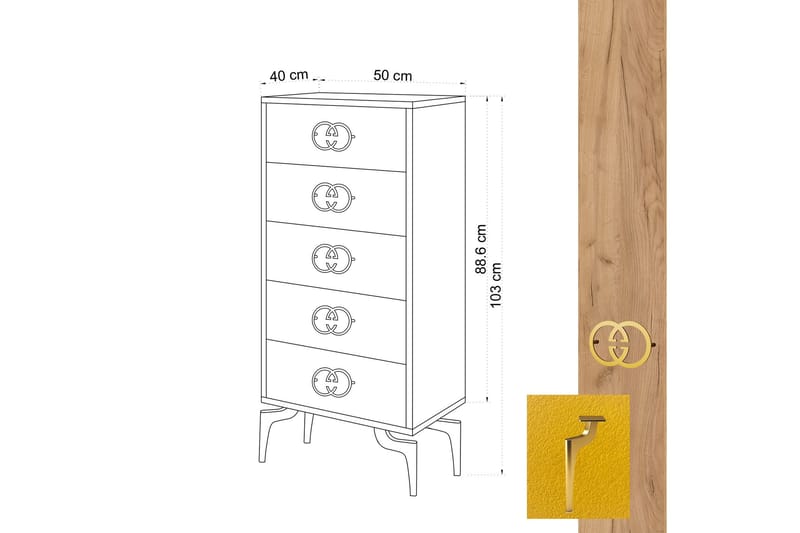 Highboard 40x50 cm - Guld/Natur/Gul - Förvaringsskåp