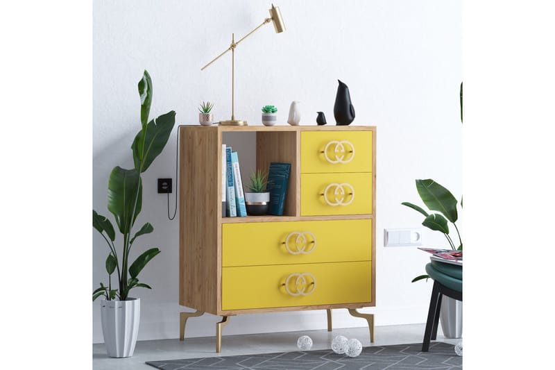 Highboard 40x70 cm, Guld/Natur