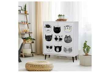 Highboard 95x111 cm - Vit/Svart/Gul - Förvaring - Skåp - Förvaringsskåp