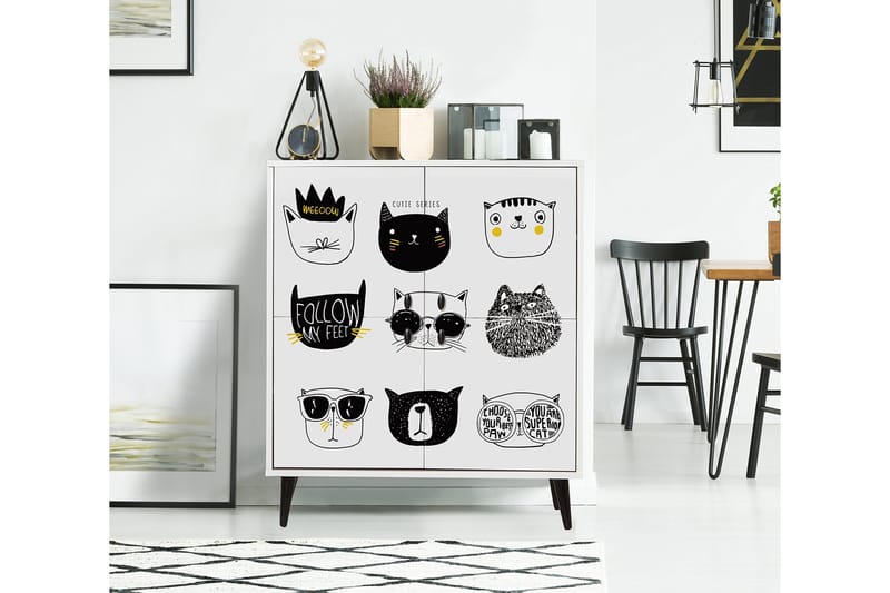 Highboard 95x111 cm - Vit/Svart/Gul - Förvaring - Skåp - Förvaringsskåp