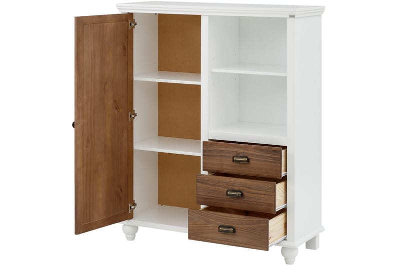 Highboard Aislinn - Vit/Brun - Förvaringsskåp