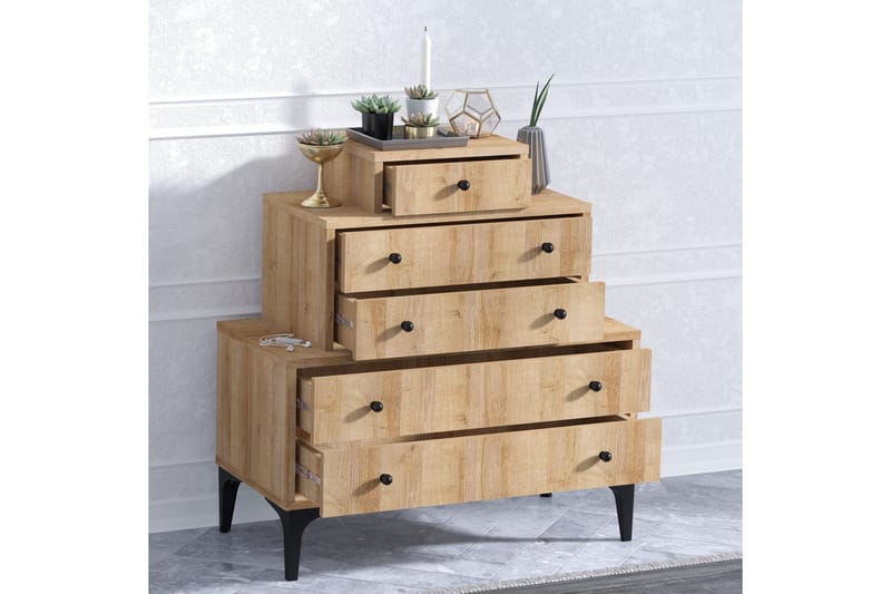 Highboard med 5 Lådor 40x80 cm - Natur/Svart - Förvaring - Skåp - Förvaringsskåp