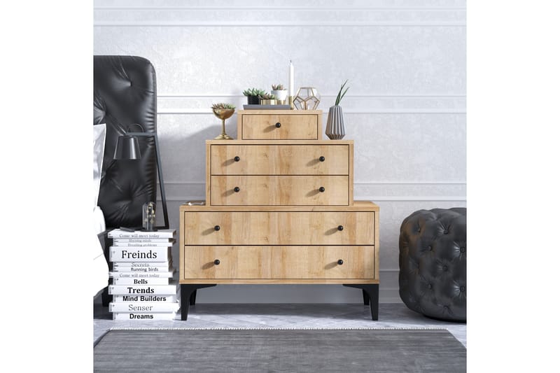 Highboard med 5 Lådor 40x80 cm - Natur/Svart - Förvaring - Skåp - Förvaringsskåp