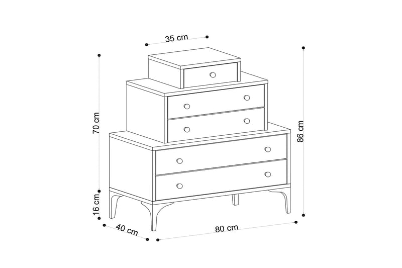 Highboard med 5 Lådor 40x80 cm - Natur/Svart - Förvaring - Skåp - Förvaringsskåp